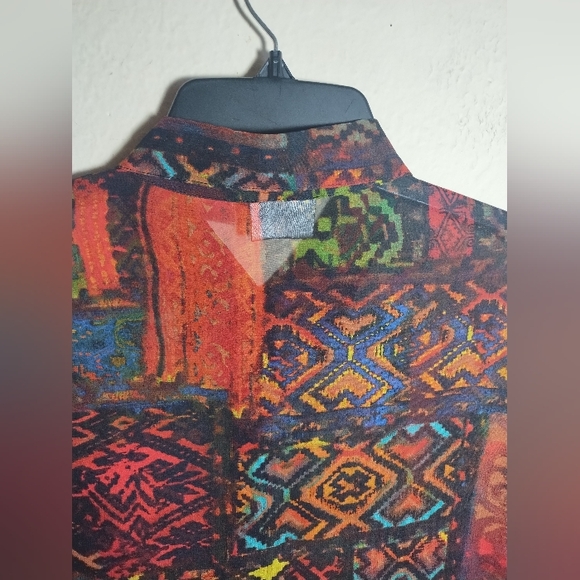 Chicos Top Sheer Silk Geometric Patterned Boho Artsy Colorful - Picture 13 of 16